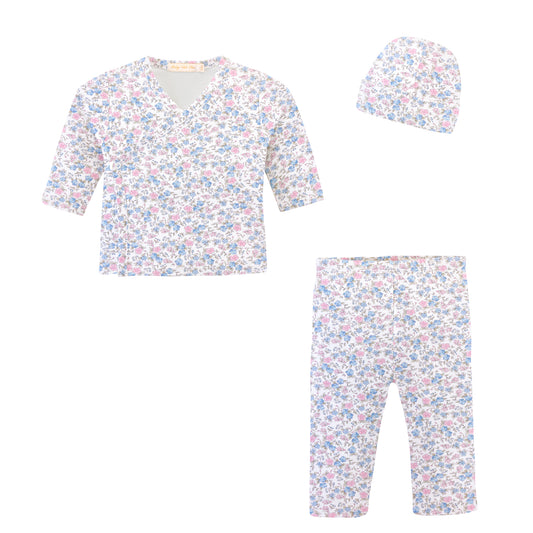 Tiny Soft Floral Printed Pima Take Me Home with Hat Set